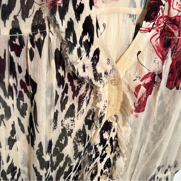 Jonathan Martin Button Down Blouse Beige Animal Print Floral 2X - Picture 7 of 13